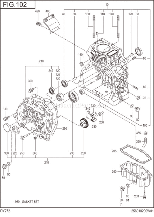 Crank Case Diagram and Parts List for DY272BB0210  Subaru Engine