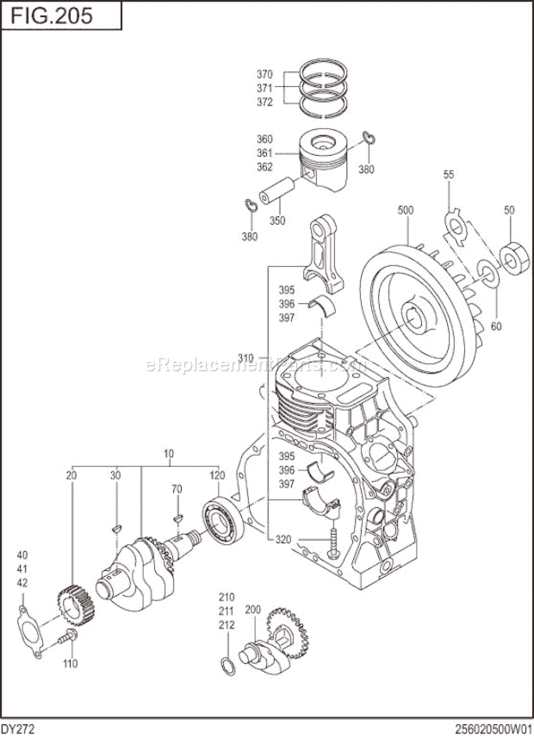 Crankshaft,Piston Diagram and Parts List for DY272BB0210  Subaru Engine