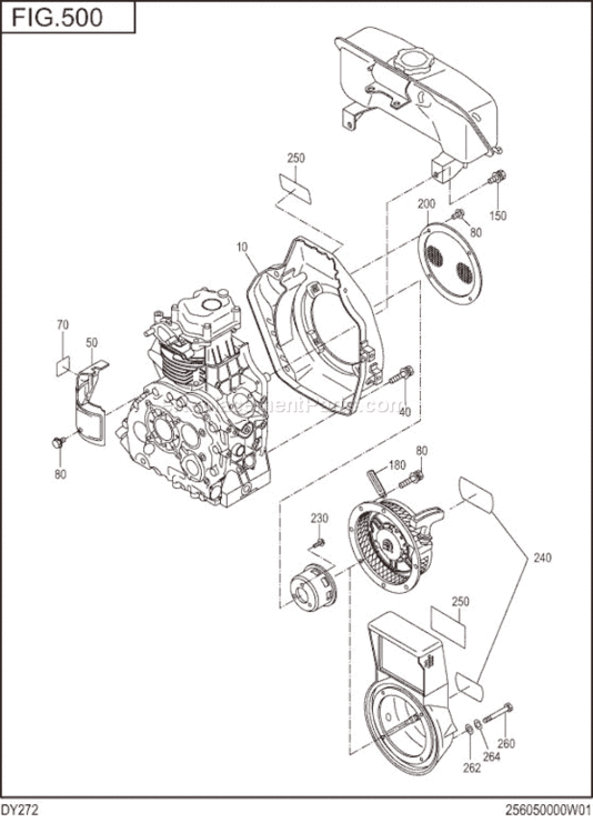 Cooling,Starting Diagram and Parts List for DY272BB0210  Subaru Engine
