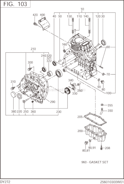 Crank Case Diagram and Parts List for DY272BB0300  Subaru Engine