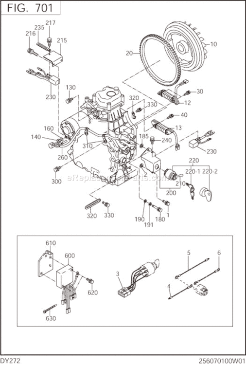 Electric Device Diagram and Parts List for DY272BS7000  Subaru Engine