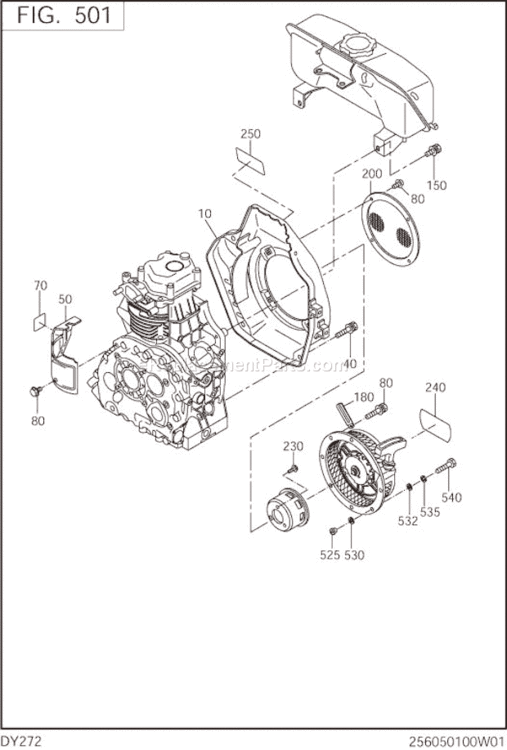 Cooling,Starting Diagram and Parts List for DY272BS7000  Subaru Engine