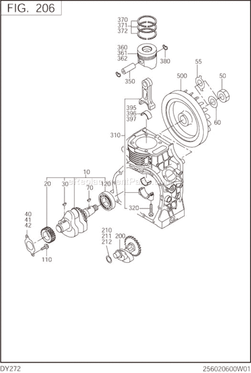 Crankshaft,Piston Diagram and Parts List for DY272BS7700  Subaru Engine