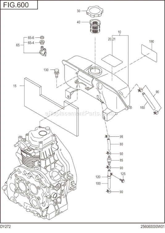 Fuel Lubricant Diagram and Parts List for DY272DD0010  Subaru Engine