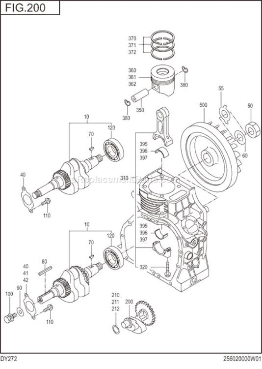 Crankshaft,Piston Diagram and Parts List for DY272DD1130  Subaru Engine