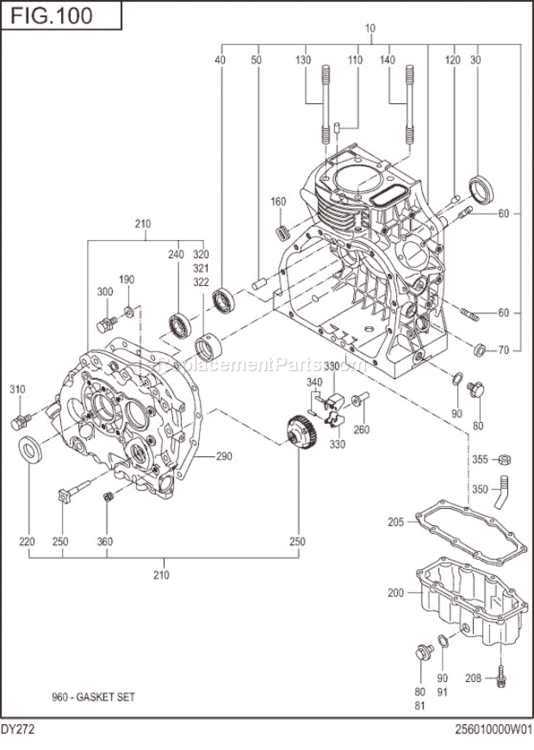 Crank Case Diagram and Parts List for DY272DD1190  Subaru Engine