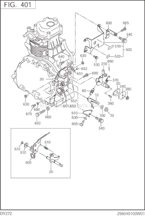 Governor,Operation Diagram and Parts List for DY272DD5010  Subaru Engine