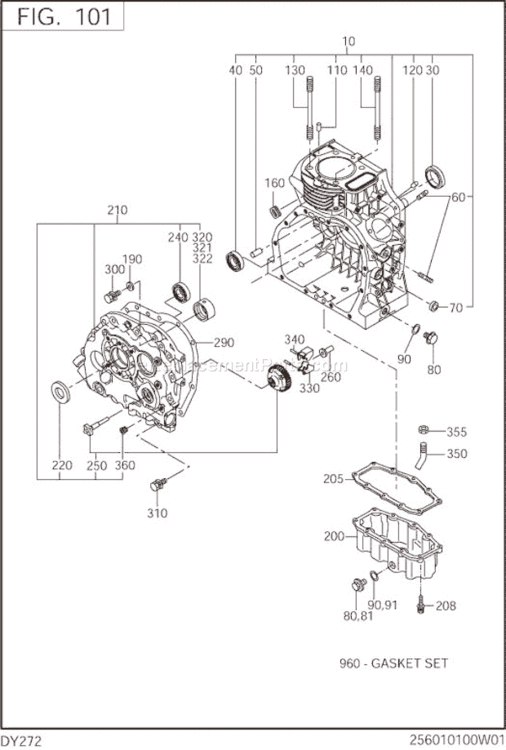 Crank Case Diagram and Parts List for DY272DS0010  Subaru Engine