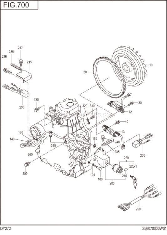 Electric Device Diagram and Parts List for DY272DS2820  Subaru Engine