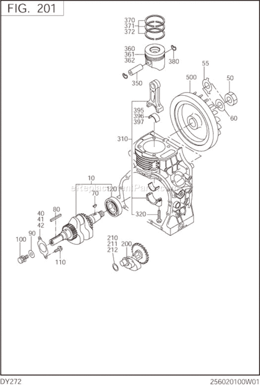 Crankshaft,Piston Diagram and Parts List for DY272DS5280  Subaru Engine