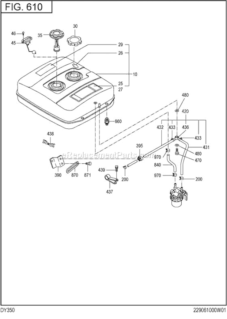 Fuel,Lubricant Group Diagram and Parts List for DY350D12610  Subaru Engine