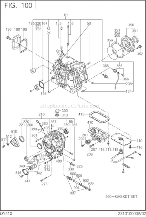 Crank Case Diagram and Parts List for DY410DS1200  Subaru Engine
