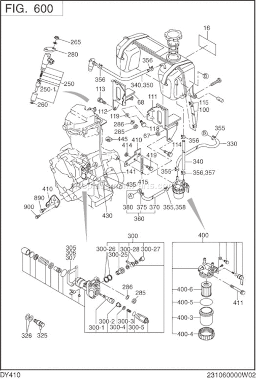 Fuel Lubricant Diagram and Parts List for DY410DS1200  Subaru Engine