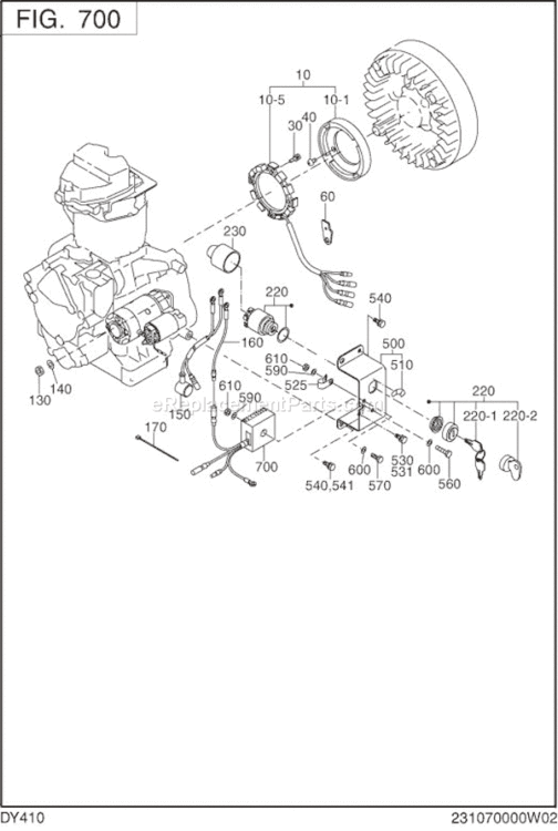 Electric Device Diagram and Parts List for DY410DS1200  Subaru Engine
