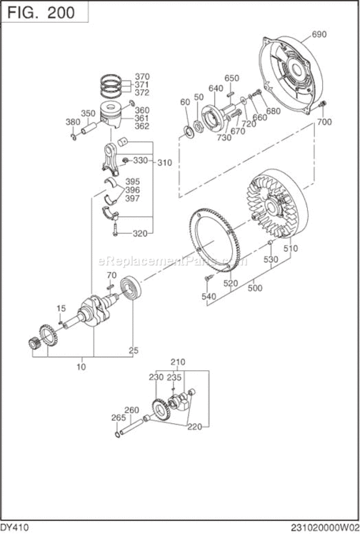 Crankshaft,Piston Diagram and Parts List for DY410DS1200  Subaru Engine