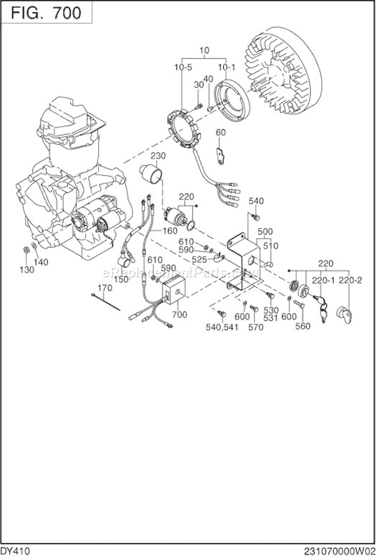 Electric Device Diagram and Parts List for DY410D8167S  Subaru Engine