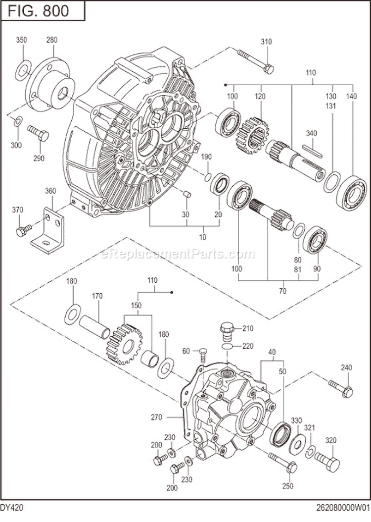 Clutch Reduction Group Diagram and Parts List for DY420BB0000  Subaru Engine