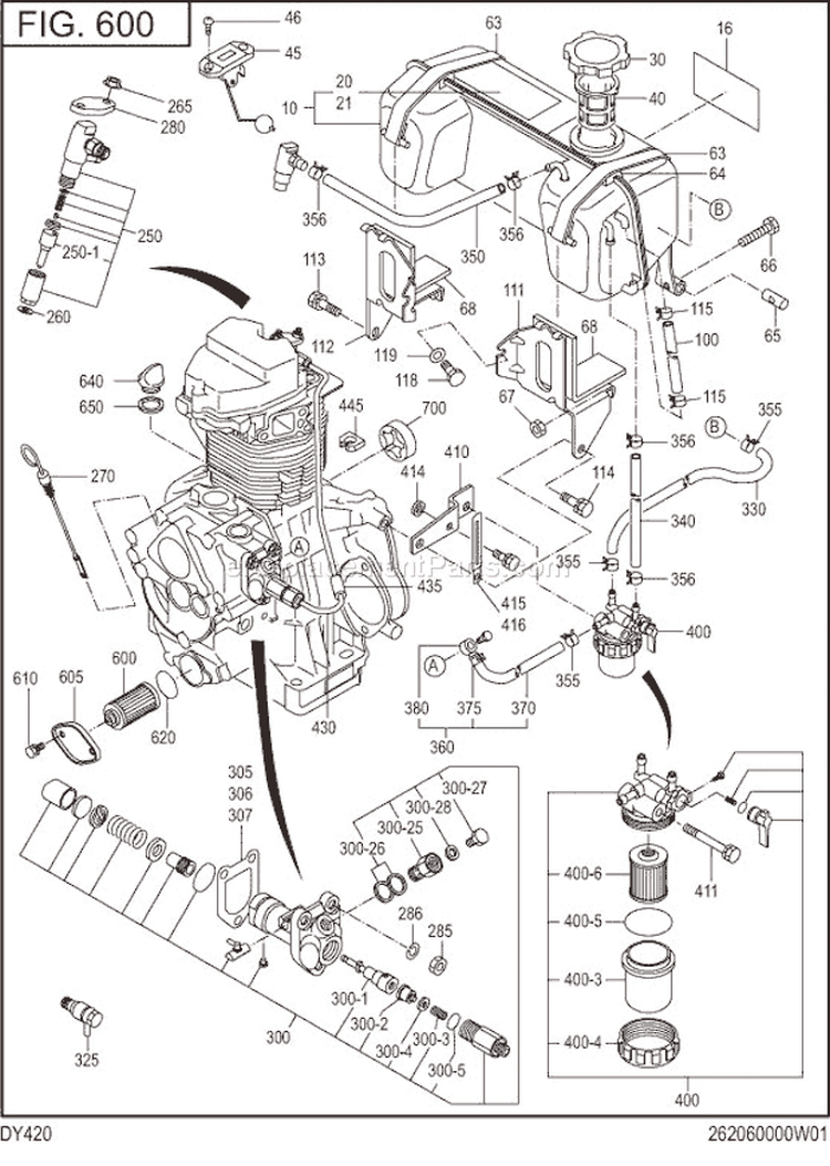 Fuel Lubricant Diagram and Parts List for DY420BB0000  Subaru Engine