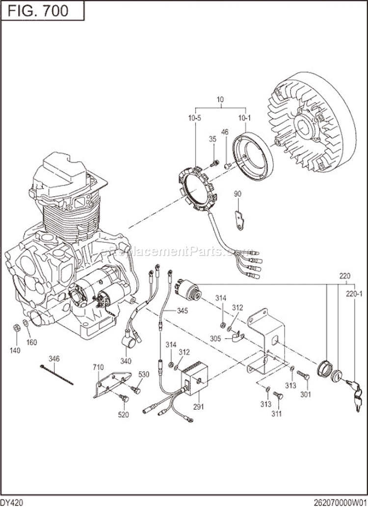 Electric Device Diagram and Parts List for DY420DS7080  Subaru Engine