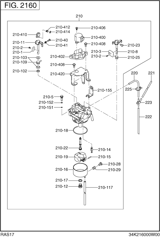 Engine Assembly Diagram and Parts List for RAS17018011 R1700i Subaru Generator