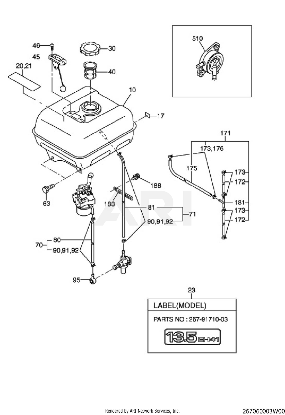 600 Fuel And Lubricant Diagram and Parts List for EH410YD1004  Subaru Engine