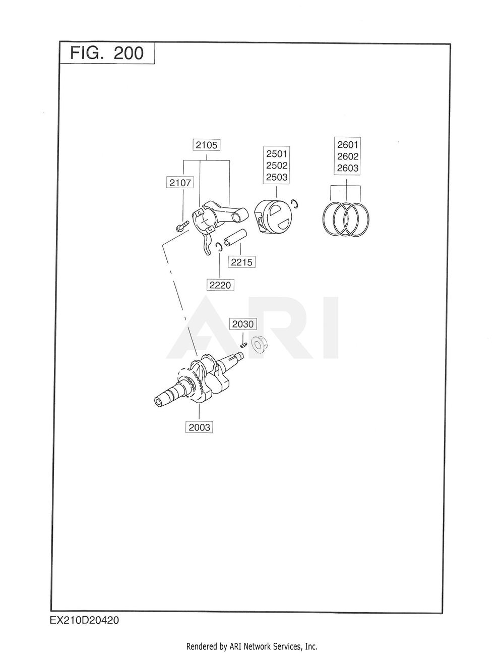 200 Crankshaft Diagram and Parts List for EX210D2042S  Subaru Engine