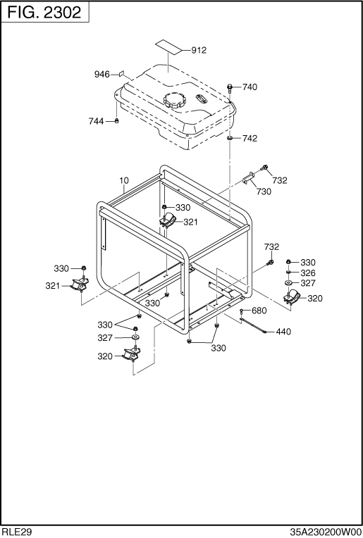 Pipe Frame Diagram and Parts List for RLE29045020 RGX2900 Subaru Generator