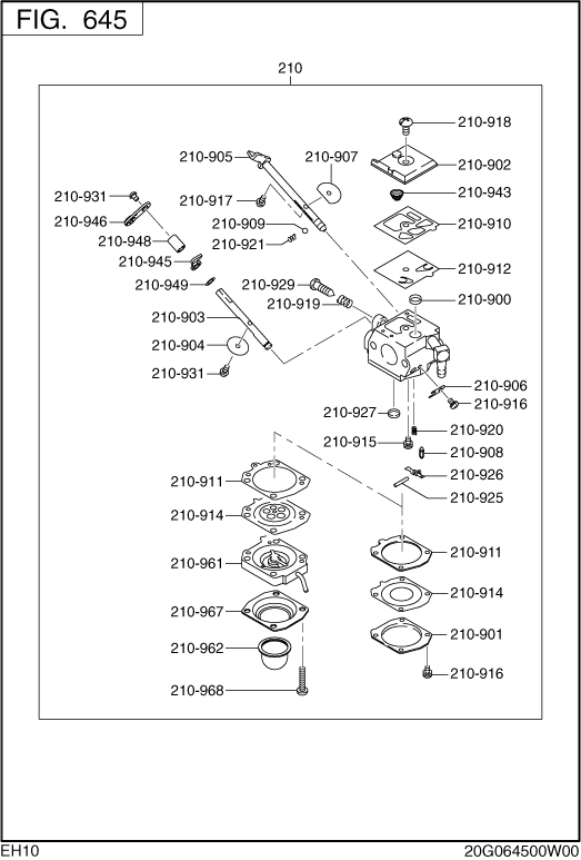 Fuel Lubricant Diagram and Parts List for EH100F47013 EH100 Subaru Engine