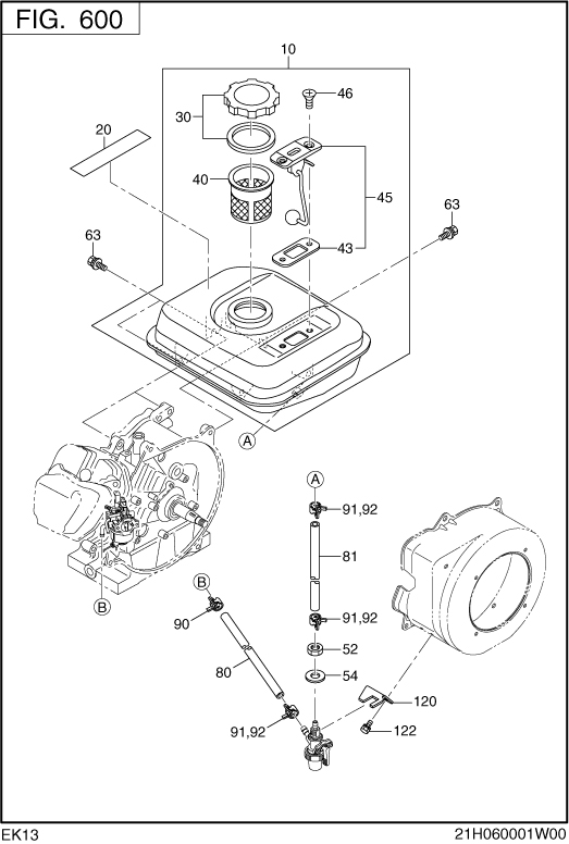 Fuel Lubricant Group Diagram and Parts List for EK130B70030 EK130 Subaru Engine