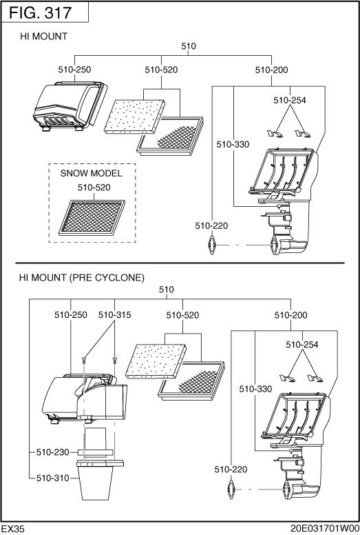 Intake,exhaust Diagram and Parts List for EX350DS0080 EX350 Subaru Engine