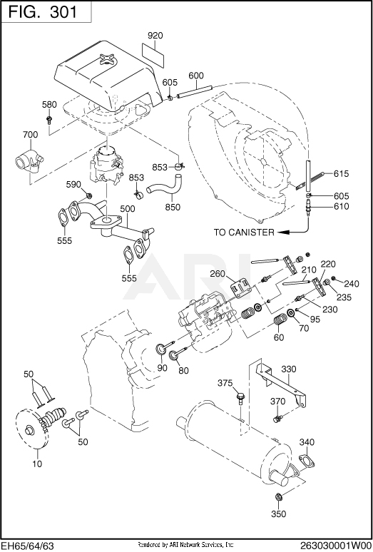 300 Intake And Exhaust Diagram and Parts List for EH650DB5451  Subaru Engine