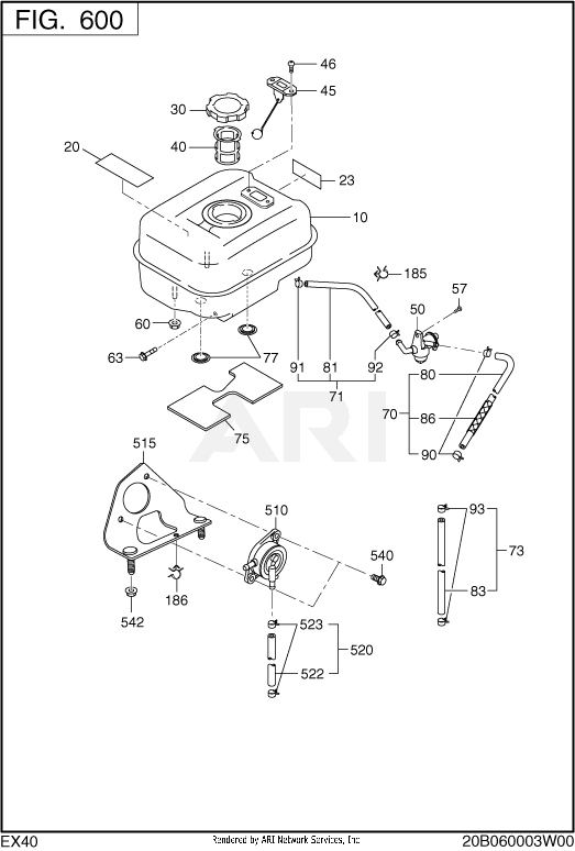 600 Fuel, Lubrication Diagram and Parts List for EX400D51030  Subaru Engine