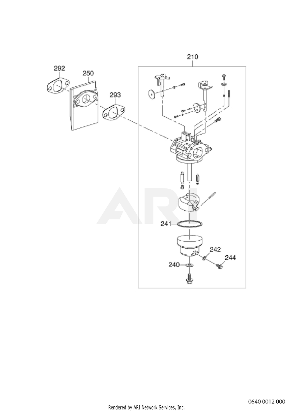 640 Carburetor Diagram and Parts List for EA190V50160  Subaru Engine