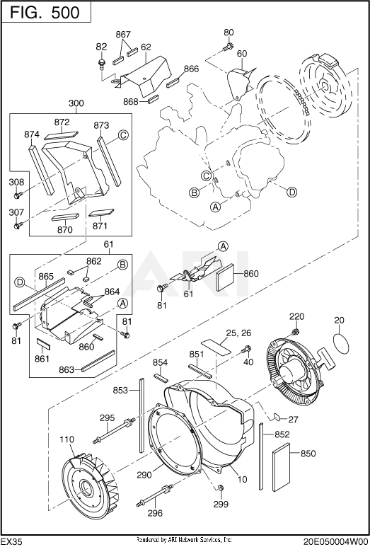 500 Cooling And Starting Diagram and Parts List for RLE65053000  Subaru Generator