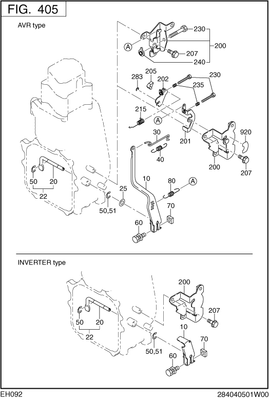Governor Operation Diagram and Parts List for EH092FN8510 EH092 Subaru Engine