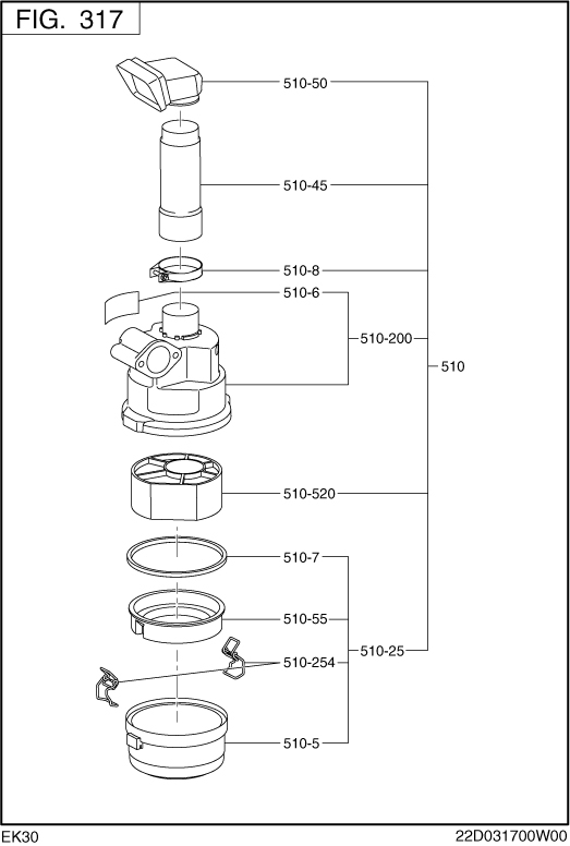 Intake,exhaust Group Diagram and Parts List for EK300B70020 EK300 Subaru Engine