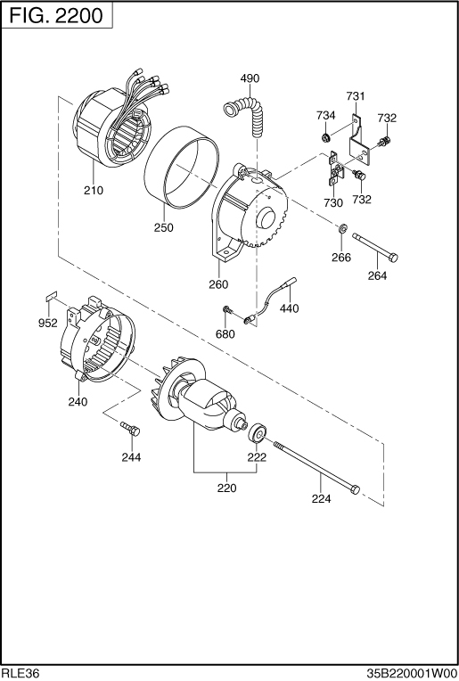 Generator Diagram and Parts List for RLE36045021 RGX3600 Subaru Generator
