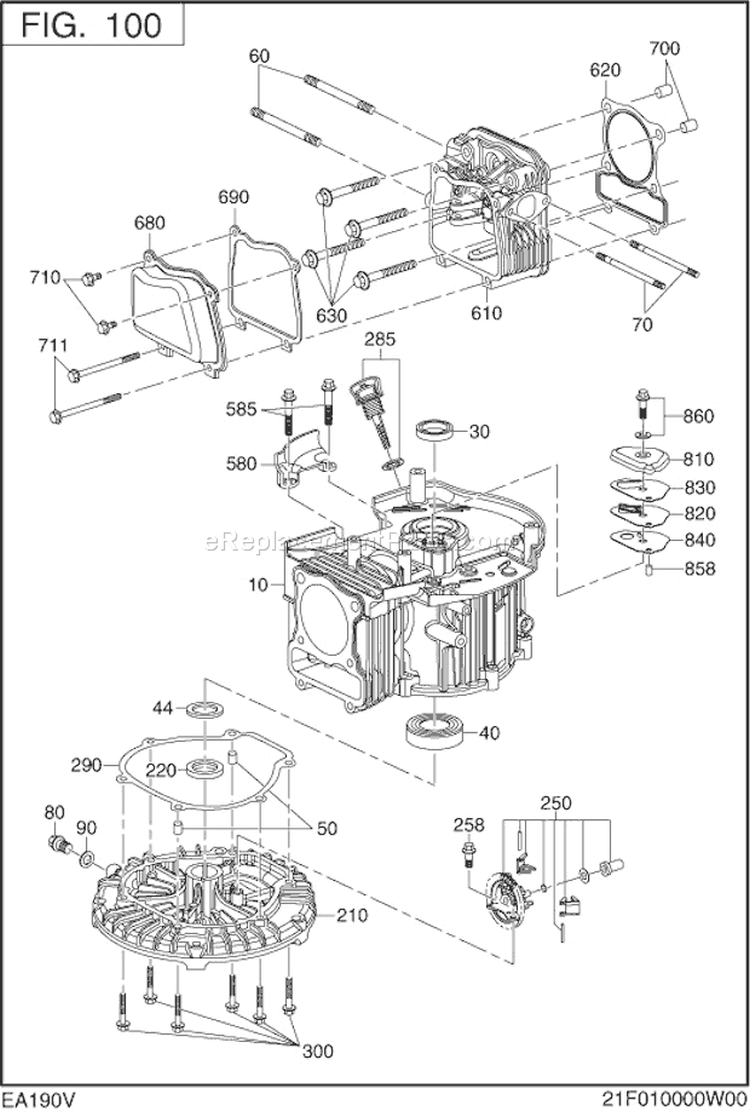 Crank Case Diagram and Parts List for EA190V50030  Subaru Engine
