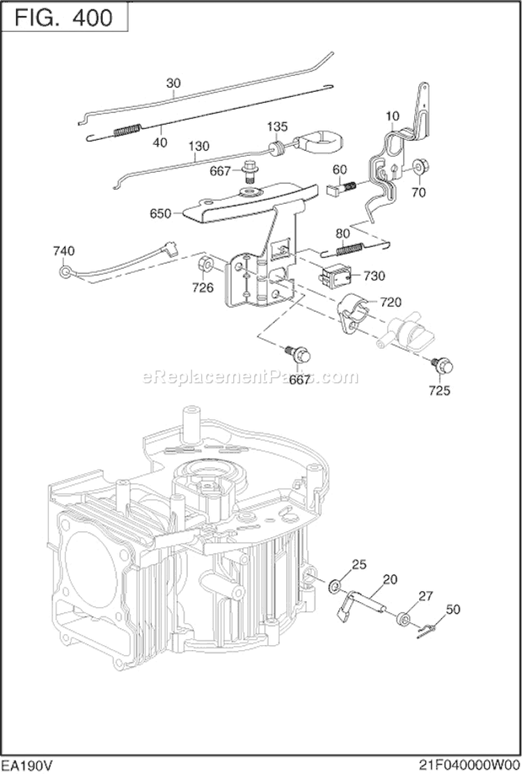 Governor Operation Diagram and Parts List for EA190V50030  Subaru Engine