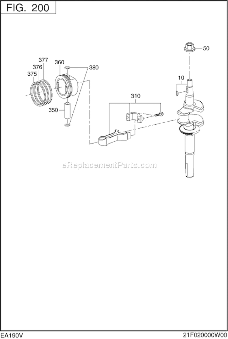 Crankshaft,Piston Diagram and Parts List for EA190V50030  Subaru Engine