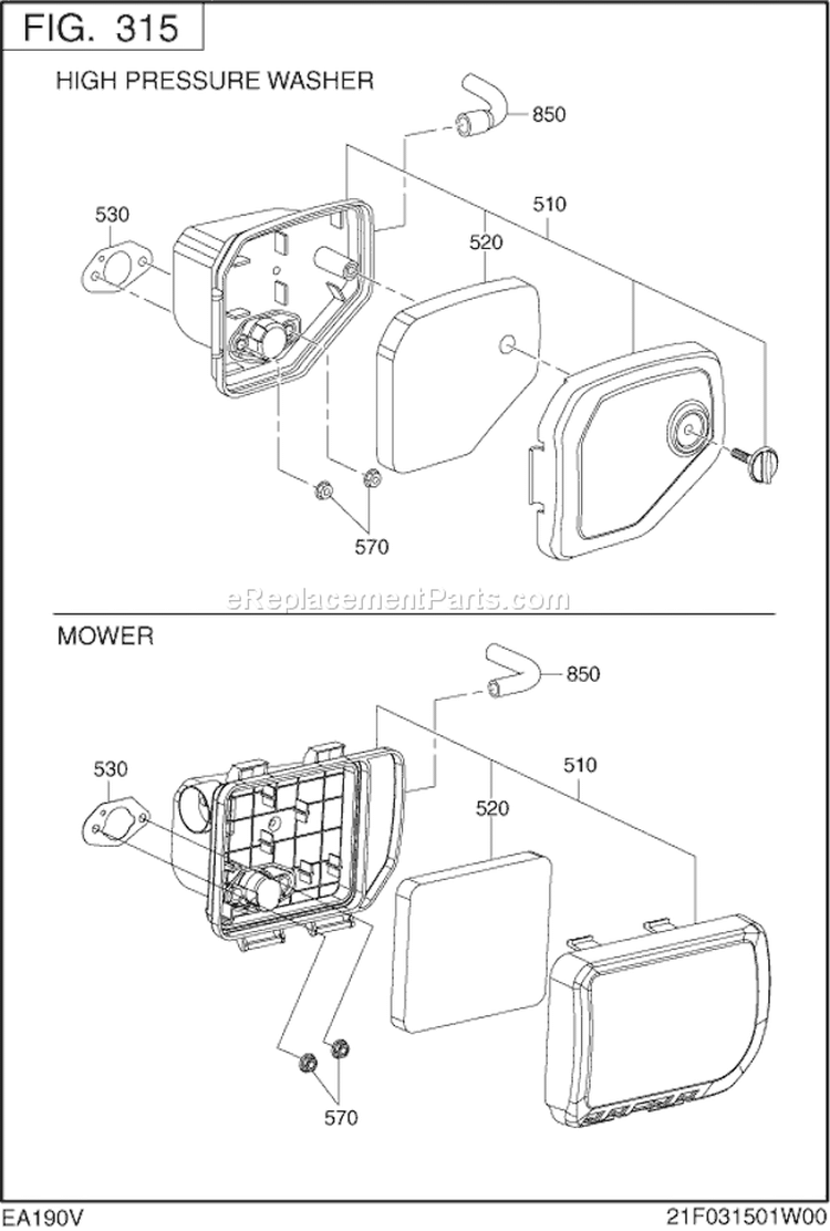 Intake Exhaust Diagram and Parts List for EA190V50030  Subaru Engine