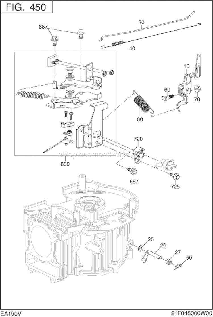 Governor Operation Diagram and Parts List for EA190V70010  Subaru Engine
