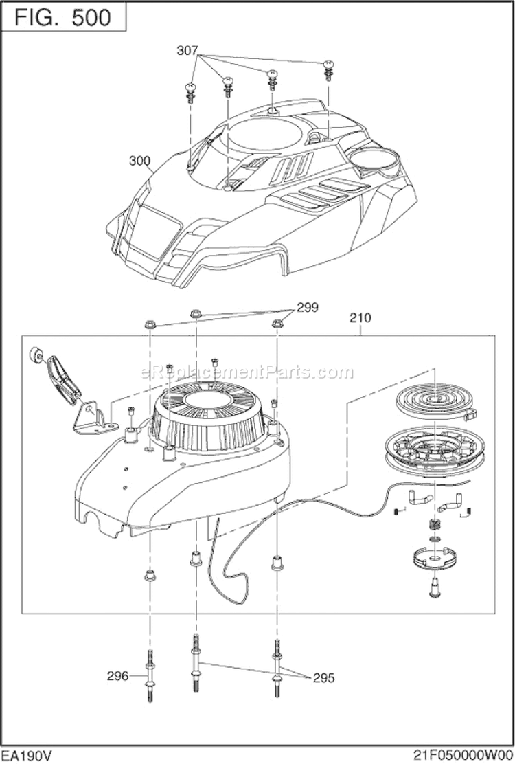 Cooling Starting Diagram and Parts List for EA190V50030  Subaru Engine