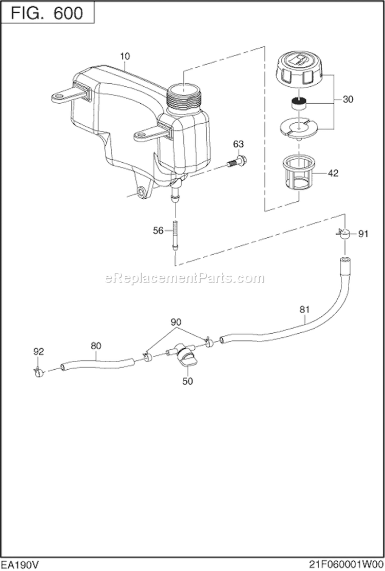 Fuel Lubricant Diagram and Parts List for EA190V50030  Subaru Engine