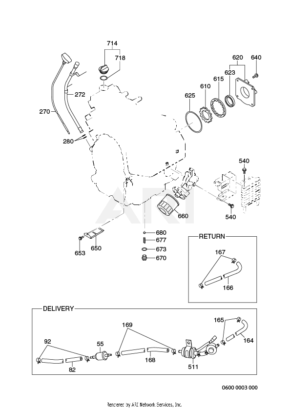 600 Fuel, Lubrication Diagram and Parts List for EH722DSF070  Subaru Engine
