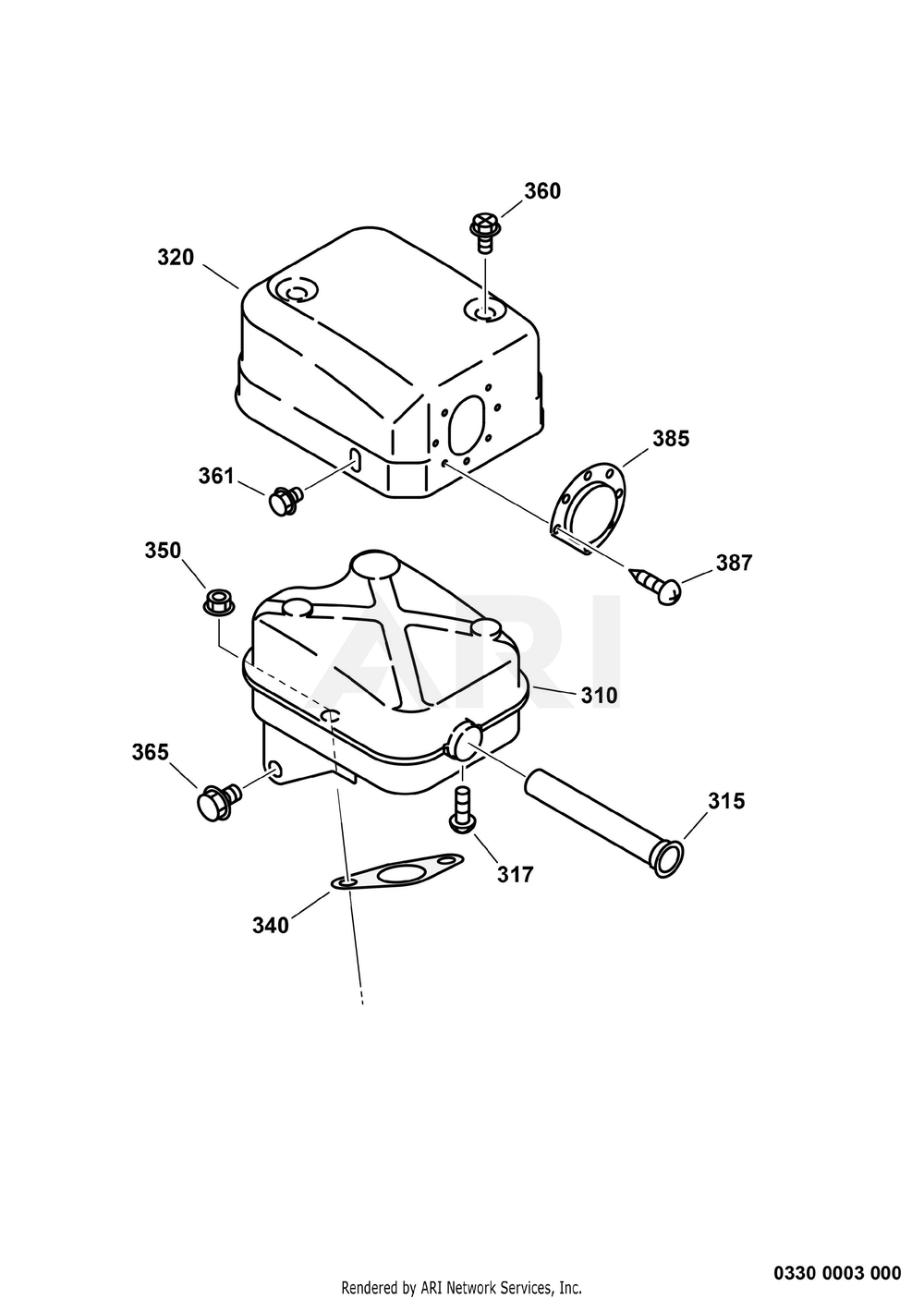 330 Muffler Diagram and Parts List for EX170D10076  Subaru Engine