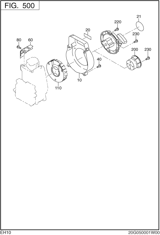 Cooling Starting Diagram and Parts List for EH100F47013 EH100 Subaru Engine