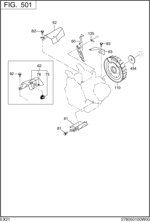 Cooling Starting Diagram and Parts List for EX210DS2182 EX210 Subaru Engine