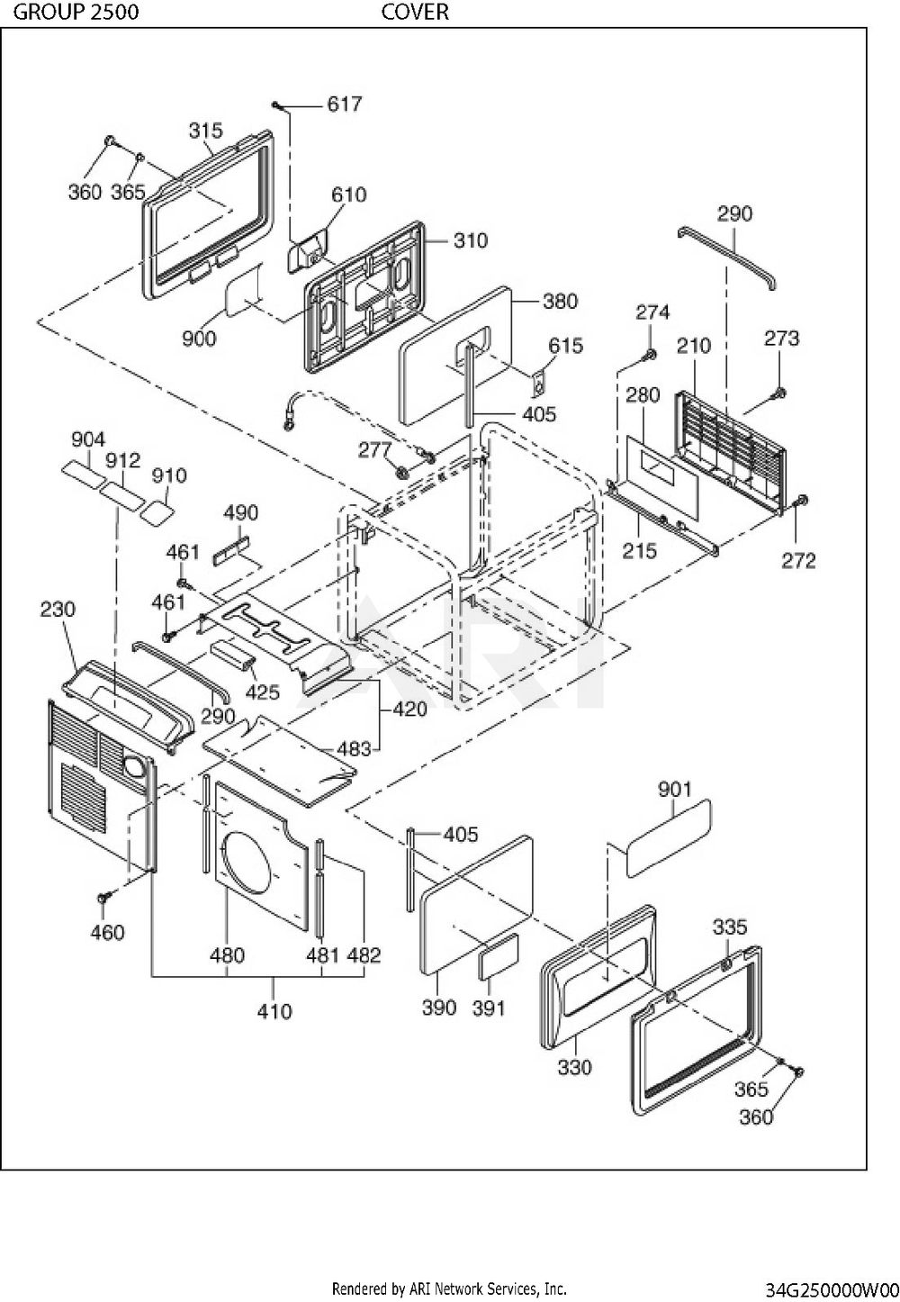 2500 Cover Diagram and Parts List for RAS28023030  Subaru Generator