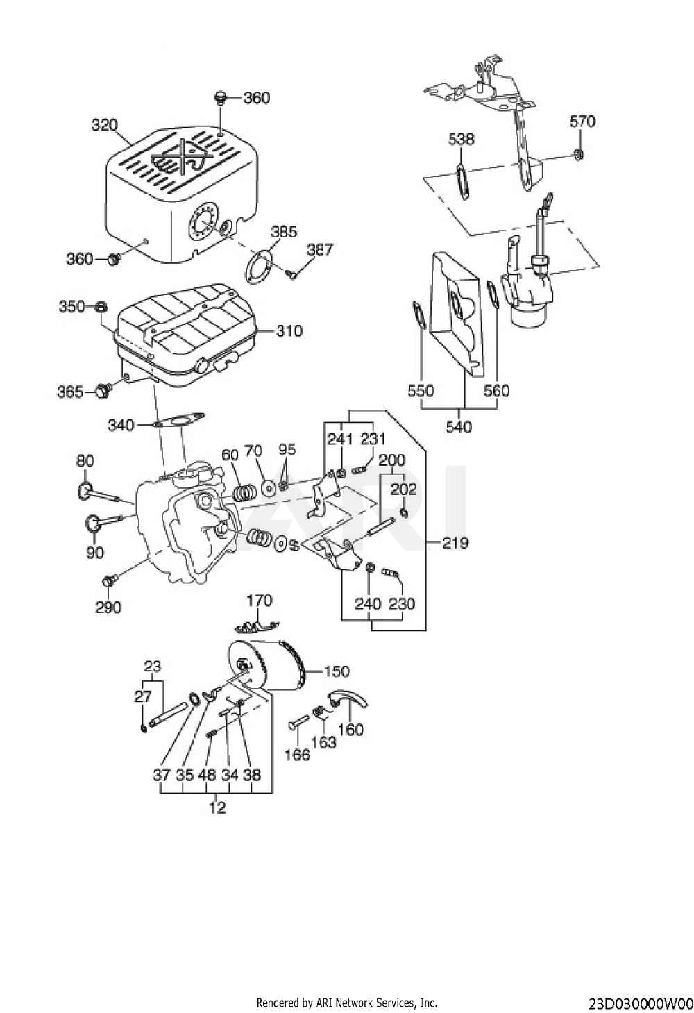 300 Intake And Exhaust Diagram and Parts List for EE400DSM500  Subaru Engine